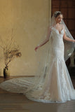 Sparkly Ivory Butterflies Tulle Long Wedding Veil with Pearls