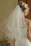 Simple Ivory Tulle Short Bridal Veil with Bow
