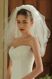 Simple Ivory Tulle Short Bridal Veil with Bow
