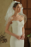Simple Ivory Tulle Short Bridal Veil with Bow