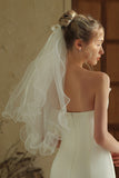 Simple Ivory Tulle Short Bridal Veil with Bow