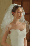 Simple Ivory Tulle Short Bridal Veil with Bow