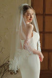Ivory Floral Midi Wedding Veil with Appliques