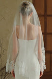 Ivory Floral Midi Wedding Veil with Appliques