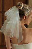 Short Ivory Tulle Bridal Veil with Pearls