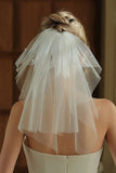 Short Ivory Tulle Bridal Veil with Pearls