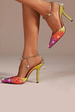 Sparkly Orange Rhinestone Pointed-Toe Stiletto High Heel Sandals