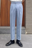 Blue High Waisted Men's Suit Pants