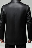 Black Lapel Leather Single Breasted Men's Trench Coat