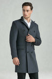 Peak Lapel Double Breasted Long Men's Grey Winter Coat