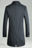 Peak Lapel Double Breasted Long Men's Grey Winter Coat