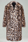 Brown Leopard Faux Fur Open Front Long Men's Coat