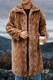 Ivory Leopard Faux Fur Warmth Long Men's Coat with Pockets