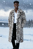 Ivory Leopard Faux Fur Warmth Long Men's Coat with Pockets