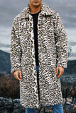 Ivory Leopard Faux Fur Warmth Long Men's Coat with Pockets