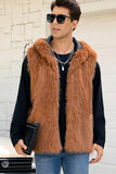 Men's Camel Faux Fur Hooded Vest