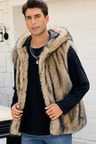 Men's Camel Faux Fur Hooded Vest