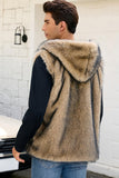 Men's Camel Faux Fur Hooded Vest