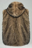 Men's Camel Faux Fur Hooded Vest