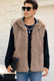 Men's Camel Faux Fur Hooded Vest