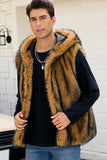 Men's Camel Faux Fur Hooded Vest
