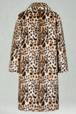 Coffee Leopard Shawl Collar Long Faux Fur Men's Coat