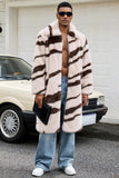 Apricot Zebras Faux Fur Open Front Long Men's Coat