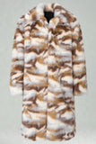 Men's Apricot Camo Faux Fur Shawl Collar Long Coat