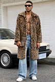 Yellow Leopard Faux Fur Open Front Warmth Men's Winter Coat
