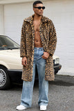 Yellow Leopard Faux Fur Open Front Warmth Men's Winter Coat