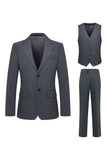 Single Breasted Grey Notched Lapel Men's 3 Piece Suits