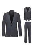 Slim Fit Peak Lapel Men's 3 Piece Grey Suits