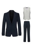Navy Notched Lapel 3 Piece Slim Fit Men's Suits