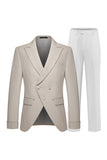 2 Piece Khaki Peak Lapel Slim Fit Men's Suits