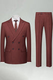 2 Piece Striped Double Breasted Khaki Men's Suits