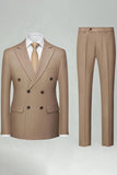 2 Piece Striped Double Breasted Khaki Men's Suits