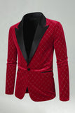 Green Velvet Check Peak Lapel Men's Prom Blazer