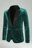 Green Velvet Check Peak Lapel Men's Prom Blazer