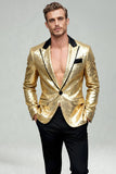 Sparkly Gold Peak Lapel Men's Prom Blazer