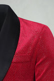 Red Shawl Lapel Beaded One Button Men's Prom Blazer