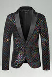 Peak Lapel Colorful Sequin One Button Men's Prom Blazer