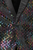 Peak Lapel Colorful Sequin One Button Men's Prom Blazer