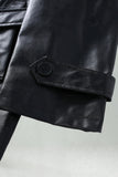 Black Leather Notched Lapel Men's Trench Coat with Belt