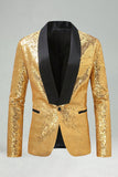 Sparkly Golden Shawl Lapel Single Buckle Men's Prom Blazer