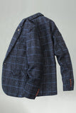 Checkered Notched Lapel Navy Men's Prom Blazer