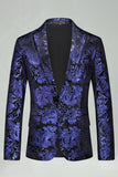 Notched Lapel Silver Jacquard Men's Prom Blazer