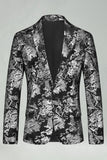 Notched Lapel Silver Jacquard Men's Prom Blazer