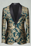 Green Jacquard 2 Pieces Shawl Lapel Men's Prom Suits