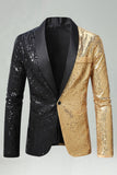 Sparkly Black Golden Shawl Lapel Single Buckle Men's Prom Blazer