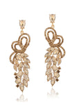 Sparkly Golden Leaf Shaped Formal Drop Earrings with Rhinestones